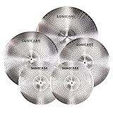 SONICAKE Cymbal Set mit geringer Lautstärke 14' HiHat+16' Crash+18' Crash+20' Ride Beckenset Sliver 5 Stücke