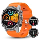 WalkerFit Smartwatch Herren mit Telefonfunktion, 1.43' AMOLED Militär Robuste Smartwatch mit Herzfrequenz Outdoor Sportuhr, 60 Tage Extra Lange Batterie, Wasserdicht für Android iOS, Tangelo