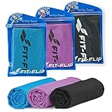 Fit-Flip Kühlhandtuch 3er Set - Cooling Towel und mikrofaser Kühltuch - kühlendes Handtuch - Airflip Towel für Fitness und Sport - Ice Towel (schwarz/blau/violett, 100x30cm)