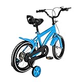 MccoMMon 14 Zoll Kinderfahrrad ab 4 Jahren, Jungen- und Mädchenfahrrad, mit Trainerrädern Rücktrittbremsen, höhenverstellbares Trainerfahrrad Zusatzrädern, Doppelbremsanlage (Blau)