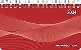 Querkalender Mini PP-Einband rot 2024 - Büro-Planer 15,6x9 cm - 1 Woche 2 Seiten - Ringbindung - Alpha Edition