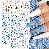 6 Blatt Schmetterling Nagelsticker, 3D Blumen Nagelaufkleber, Nagelsticker Selbstklebend, Frühling Sommer Butterfly Nail Art Stickers, Selbstklebend Nagel Decals, Nageldesign DIY Maniküre Dekoration