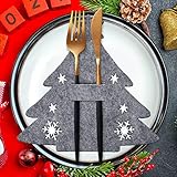 Besteckhalter Weihnachten Filz, 12 Stück Bestecktasche Tannenbaum Besteckbeutel Weihnachtsbaum Tischdeko, Grau Weihnachts Messer Gabeln Löffel Geschirr Besteck Taschen für Party Tisch Weihnachtsdeko