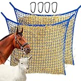 MJFSGYO Heunetz für langsames Füttern, hängendes Pferd, langsames Füttern, Heusack mit großer Kapazität für Pferdefütterer, den ganzen Tag, 88,9 x 78,9 cm, robuste Heunetze (blau, 2 Stück)