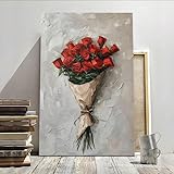XBTYKPB Druckbare Wandkunst mit roten Rosen – Leinwanddruck-Poster – für die Wanddekoration im Heimbüro, Wohnzimmer, Schlafzimmer, Wanddekoration, Gemälde (30 x 40 cm/Innenrahmen)