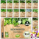 BIO Kräuter Samen Set - 14 Sorten Kräutersamen aus biologischem Anbau, samenfestes Bio Saatgut, Küchenkräuter Set für Küche, Balkon und Garten, 14er Samen Set (Samensorten können etwas variieren)
