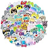 50 Stück Gamer-Controller-Aufkleber-Set, wasserdicht, glänzendes PVC-Vinyl, Videospiel-Aufkleber für Wasserflaschen, Laptops, Skateboards und mehr, Retro/Pixel/'Game Over/Level Up' Designs für Kinder