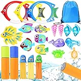 Yotako 23 Stück Tauchringe Set, Tauchspielzeug Pool Spielzeug Edelsteine Fisch, Unterwasser Tauchen Spielset Schwimmbad für Kinder Jungen Mädchen mit Drawstring Tasche