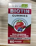 Biotin Haarwachstum Ergänzungsmittel 10.000 mcg 60 Gummis - Kautabletten für gesunde Haut, Haare & Nägel - Haarvitamine für Wachstum und Haarausfall für Frauen & Männer mit Kokosöl, Vitamin B6, C, & E