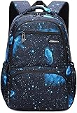 HAMIQI Kinder-Rucksack für Jungen und Mädchen, Grundschulrucksäcke, Jungen, Kinder, Büchertaschen, Kindergarten-Rucksack, Weltraum, Galaxie, Schultasche, 002, Einheitsgröße