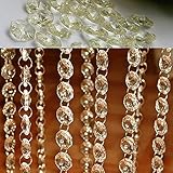 Blausky 5m x 1 STK Kristall Perlenvorhang Transparent,Achteckige Acrylperlen Kette 14mm mit Metallringen,DIY Kristall Stränge Türvorhang Fenster Deko Hochzeit Party Zimmer Vorhang Deko,Champagner