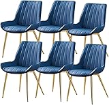 AJKKYFBI Esszimmer-Chai-Küchen-Set, PU-Leder, 6-teilig, mit weich gepolstertem Sitz und Metallbeinen, moderne Wohnzimmer-Beistellstühle für Büro, Lounge, Esszimmer, Schlafzimmer (blau)