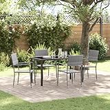 XinZaphrisal 4 Stühle Set PE-Rattan Stahlrahmen Grau Stapelbar Wetterfest Garten Terrasse Outdoor Möbel Essgruppe Sitzgruppe