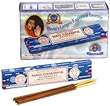 Nag Champa Großpackung, blau, 12 Päckchen mit je 15 g Inhalt, gesamt 180 g.