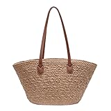 GSenhui Strandtasche Stroh Handtasche Damen Groß Sommer Korbtaschen Damen Strohtasche mit Leder Schultergurt, Strohtaschen Böhmische Handgewebt,Geflochten Basttasche für Reisen Strand