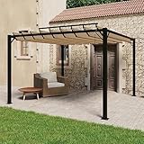 Pavillon mit Lamellendach 3x3m taupe Stoff und Aluminium