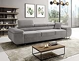 Easy4You Schlafsofa Norberg - 279 cm - Kord Grau - 3 Sitzer Sofa - Werstellbare Kopfstützen - Couch mit Schlaffunktion - Stoff: Kord Poso 55