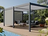 Freistehende bioklimatische Pergola aus Aluminium, 19 m² – 3,6 x 5,3 – Zwei Jalousien im Lieferumfang enthalten – Anthrazit – 34 Aluminiumlamellen bei 120° – Laube – Eclipse