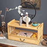 3-stöckiger Bambus-Altartisch mit Schublade für spirituelle Puja und Meditation im Wohnzimmer