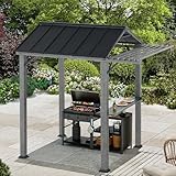 Moderner Shade Grill pavillon mit Dach aus verzinktem Stahl & Pergola-Erweiterung, 1,8 m x 2,4 m UV-blockierendes, wasserdichtes BBQ-Dach, rostresistenter Outdoor-Grillschutz mit Regalen, Gray