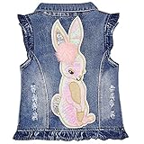 Yao Kleine Mädchen Jeans Weste Frühling Herbst Pailletten Hasen Weste Mantel (Hase, 7-8 Jahre)