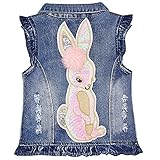 Yao Kleine Mädchen Jeans Weste Frühling Herbst Pailletten Hasen Weste Mantel (Hase, 6-7 Jahre)