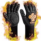 Reinalin Grillhandschuhe Hitzebeständig bis 800°C, Ofenhandschuhe Topfhandschuhe Feuerfeste Handschuhe BBQ Handschuhe Kochhandschuhe Backhandschuhe Backofenhandschuhe (L/XL/XXL, Gold)