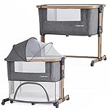 bebe2luxe Leo : 4 in1 Baby Bett ab Geburt bis 15 kg, Zustellbett 5 Höhenverstellung, mit Matratze/Faltbare Seitenwand/Räder, Netzgewebe Kinderbett, mit Laufgitterfunktion,… (Grau)