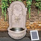 Gartenbrunnen Solarbrunnen Brunnen Vogelbad Wasserfall, Gartendeko mit Pumpe, Wasserspiel für Garten Terrasse Wandbrunnen, Balkon, Löwen-Brunnen Sehr Dekorativ, Led-Licht-Gartenleuchte