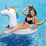 CIYIN Einhorn Schwimmring, Schwimmreifen Einhorn Erwachsene, Einhorn Schwimmtier Groß, aufblasbares Einhorn mit Glitzer, aufblasbare Einhorn, Schwimmreifen Einhorn für Erwachsene (B)