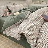 LSZHBSL Bettwäsche Bettbezug 180 x 220 cm Dunkelgrün Baumwolle mit Reißverschluss Atmungsaktiv und hautfreundlich Modern Pflegeleicht Bettbezug