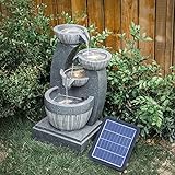 BTGGG Solarbrunnen für Draußen, 4-Stufiger Solar Springbrunnen für Außen, Solar Gartenbrunnen, Springbrunnen mit LED Beleuchtung, Zimmerbrunnen Wasserspiel Solar für Garten, Terrasse, Balkon Deko