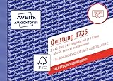 AVERY Zweckform 1735 Quittungsblock (A6 quer, 2x40 Blatt, selbstdurchschreibend, fälschungssicherer Dokumentendruck, für Beträge über 250€ mit separater MwSt., für DE/AT) weiß/gelb