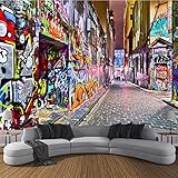 Tapete Fototapete 3d Effekt Straßen Graffiti Wandbild Wandtapete Hauptdekorationen für Wohnzimmer Schlafzimmer, 350cm x 256cm