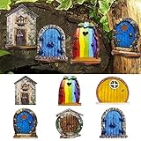 Suitedget 6 Stück Garten Feentür Wichteltür Miniatur Elfentür Wichteltür Feentür Dekoration Fee Tiny House Tür Kinder Mini Geschenk, Miniatur Fee Garten Dekoration Im Freien Zubehör