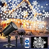 Weihnachts Projektorlicht mit Fernbedienung und 5-m-Kabel, Schneeflockenprojektor mit Weihnachtsthema für draußen und drinnen, wasserdichte HD-Projektorlampe, 360°-Automatikdrehu