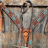 EQUIGEAR Western-Leder-Set mit handgefertigtem Kopfstück und Vorderzeug mit Zügeln. /Size-Full,Cob,Pony AV-035 (Full)