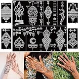 DIVAWOO 12 Blatt Temporäre Tattoos Henna Schablone Set, Indischer Arabischer Hände Hand Tattoo Tempel Aufkleber für Frauen Finger Körper