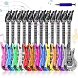 Tczecoo 12 Stück Aufblasbare Gitarre, Luftgitarren Bunt, 12 Farben Luftgitarre, Aufblasbare Luftgitarre, Luftgitarren Zum Aufblasen, Gitarre Aufblasbar mit Pumpe für Mottopartys Rock Party Deko, 89cm