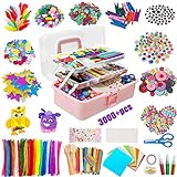 Withosent Bastelset Kinder, 3000+PCS DIY Basteln Kinder Bastelsachen, Bastelsets für Kinderbastelkoffer, Bastelzubehör Kinder Pfeifenreiniger, EIS am Stiel, Pompons, Perlen, Scrapbooking