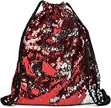 styleBREAKER Turnbeutel Hipster mit Pailletten, Rucksack, Sportbeutel, Beutel, Unisex 02012210, Farbe:Bordeaux-Rot/Silber