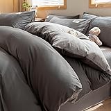 YHXBD Bettbezug-Set, 3/4-teilig, 100 % Baumwolle, schlicht, einfarbig, kariert, ultraweich, gemütlich, für Einzel- und Doppelbett, für Damen und Herren, Grau, 01,220 x 240 cm