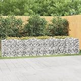 Hovothy Gabionen-Hochbeet mit Hochbogen Gabionenwand Gabionengitter Gabionenkorb Pflanzenbeet Pflanzbeet Pflanzenwand Steingabione Mauer Gartenmauer Silber 400x50x100 cm Verzinktes Eisen