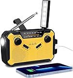 Batterie-Radio, tragbar, Überlebens-Set, Militär, FM/AM/SW, Solar-Radio, batteriebetrieben, Dynamo, mit Kurbel, LED-Taschenlampe, 2000 mAh, Powerbank SOS Alarm, Camping (J369 – Gelb)