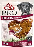8in1 Pro Fillets Skin und Coat - Hunde-Snack mit Hähnchen, funktionale Leckerlis für ausgewachsene Hunde, angereichert mit Lachsöl, 80g Beutel