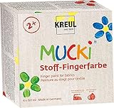 KREUL 28400 - Mucki Stoff-Fingerfarbe, 4 x 150 ml Gelb, Rot, Grün, Blau, leuchtkräftige Farben auf Wasserbasis für Kinder ab 2 Jahren