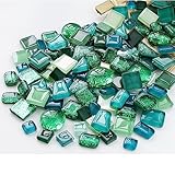 1.1 Pfund Mosaiksteine zum Basteln,Muggelsteine für Kreativ DIY,Mini Buntglas Dekosteine für Draußen,Grün