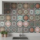 Mosaik Wandfliese Aufkleber,24 Stück PVC Fliesensticker mit Schaber,Wasserdicht und Olbeständig,Marokko Selbstklebende Tapete,Dekorative Stickerfliesen für Badezimmer,Küche,Möbel,Treppe（20×20cm）