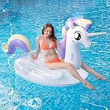 Myir JUN Pool Einhorn, Einhorn Schwimmtier Riesige Luftmatratzen Pool Wasser Pailletten Schwimm Einhorn Transparente für Erwachsene und Kinder