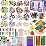 TAVADA 3000+PCS Bastelset Kinder,DIY Basteln Bastelkoffer Bastelmaterial Bastelzubehör Scrapbooking Bastelbedarf Material Set Pfeifenreiniger Pompons Federn Pailletten